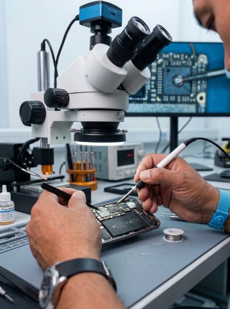 Technician repairing mobile devices at Crowborough Mobile